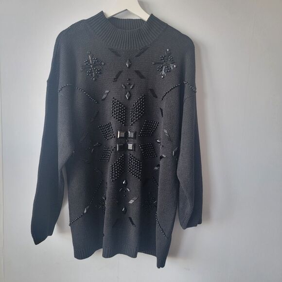 Victoria Jones women's beaded Mock Neck Tunic sweater size L long sleeve - Picture 1 of 7